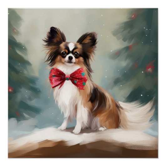 Papillon Hond in Sneeuw Kerstmis Perfect Poster (Voorkant)