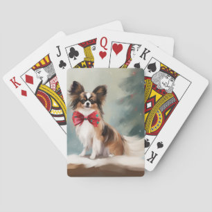 Papillon Hond in Sneeuw Kerstmis Pokerkaarten