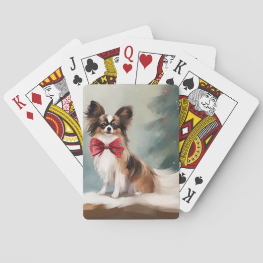 Papillon Hond in Sneeuw Kerstmis Pokerkaarten (Achterkant)