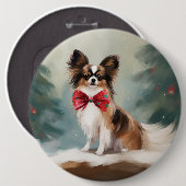 Papillon Hond in Sneeuw Kerstmis Ronde Button 6,0 Cm (Voorkant /achterkant)