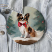 Papillon Hond in Sneeuw Kerstmis Ronde Button 6,0 Cm (In situ)