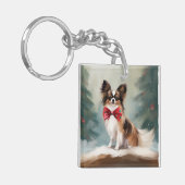 Papillon Hond in Sneeuw Kerstmis Sleutelhanger (Voorkant Links)
