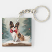 Papillon Hond in Sneeuw Kerstmis Sleutelhanger (Achterkant)