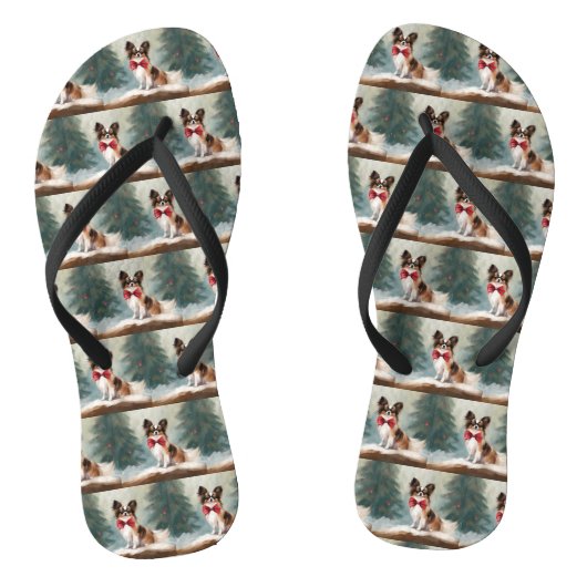 Papillon Hond in Sneeuw Kerstmis Teenslippers (Voetbed)