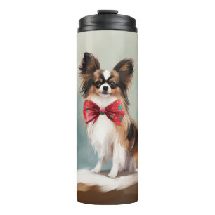 Papillon Hond in Sneeuw Kerstmis Thermosbeker