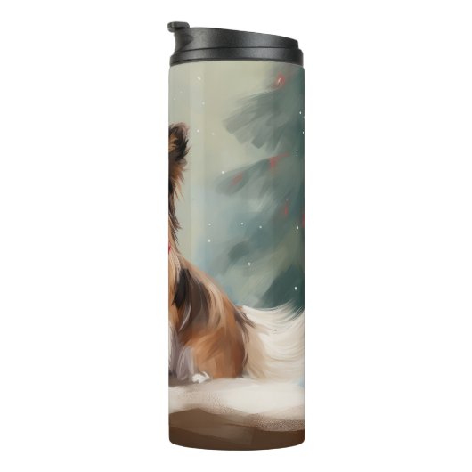 Papillon Hond in Sneeuw Kerstmis Thermosbeker (Geroteerd rechts)