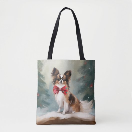 Papillon Hond in Sneeuw Kerstmis Tote Bag (Voorkant)