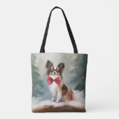 Papillon Hond in Sneeuw Kerstmis Tote Bag (Achterkant)