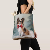 Papillon Hond in Sneeuw Kerstmis Tote Bag (Dichtbij)