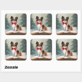 Papillon Hond in Sneeuw Kerstmis Vierkante Sticker (Vel)