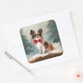 Papillon Hond in Sneeuw Kerstmis Vierkante Sticker (Envelop)