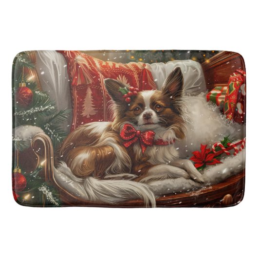 Papillon Hond Kerst Festief Badmat (Voorkant)