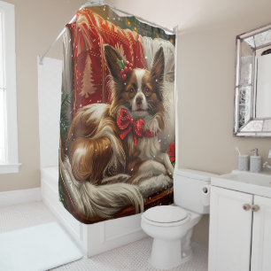 Papillon Hond Kerst Festief Douchegordijn
