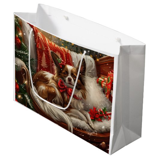 Papillon Hond Kerst Festief Groot Cadeauzakje (Voorkant Gekanteld)