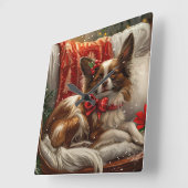 Papillon Hond Kerst Festief Vierkante Klok (Hoek)
