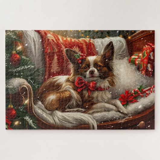 Papillon Hond Kerst Festiviteit Legpuzzel (Horizontaal)