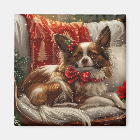 Papillon Hond Kerst Festiviteit Magneet (Voorkant)