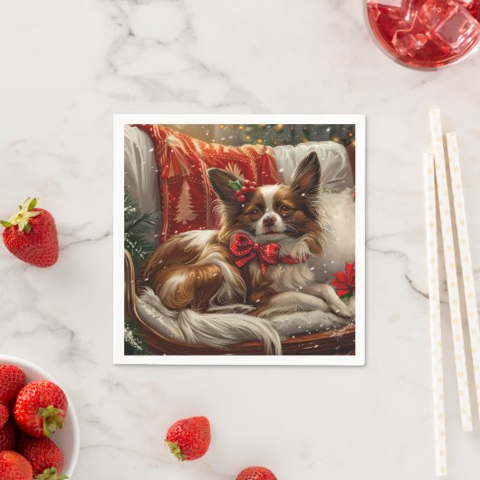 Papillon Hond Kerst Festiviteit Servet (Insitu)