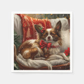 Papillon Hond Kerst Festiviteit Servet (Voorkant)