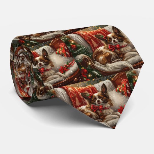 Papillon Hond Kerst Festiviteit Stropdas (Opgerold)