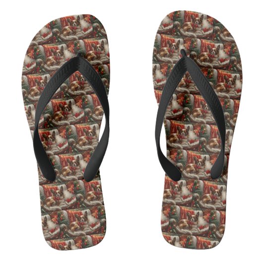 Papillon Hond Kerst Festiviteit Teenslippers (Voetbed)