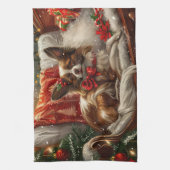 Papillon Hond Kerst Festiviteit Theedoek (Verticaal)