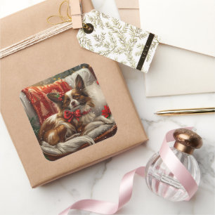 Papillon Hond Kerst Festiviteit Vierkante Sticker