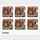 Papillon Hond Kerst Festiviteit Vierkante Sticker (Vel)