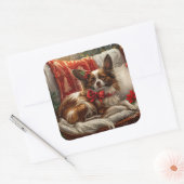 Papillon Hond Kerst Festiviteit Vierkante Sticker (Envelop)