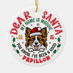 Papillon Hond Kerstboom gepersonaliseerd Keramisch Ornament