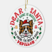 Papillon Hond Kerstboom gepersonaliseerd Keramisch Ornament (Links)