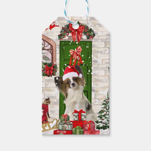 Papillon-hond Kerstcadeau-label Cadeaulabel (Voorkant)