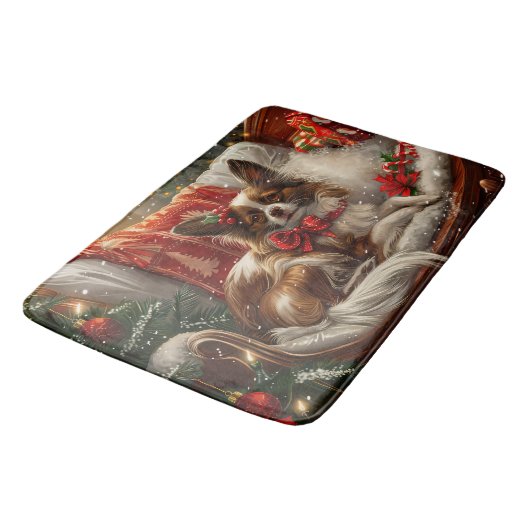 Papillon Hond Kerstfeest Badmat (Gekanteld)