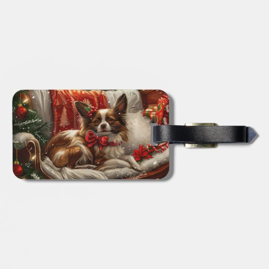 Papillon Hond Kerstfeest Bagagelabel (Achterkant horizontaal)