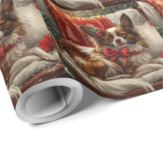 Papillon Hond Kerstfeest Cadeaupapier (Rol Hoek)