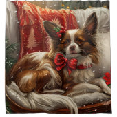 Papillon Hond Kerstfeest Douchegordijn (Voorkant)