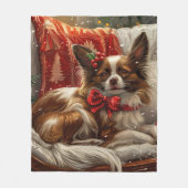 Papillon Hond Kerstfeest Fleece Deken (Voorkant)