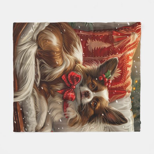 Papillon Hond Kerstfeest Fleece Deken (Voorkant (Horizontaal))