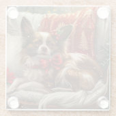 Papillon Hond Kerstfeest Glazen Onderzetter (Achterkant)