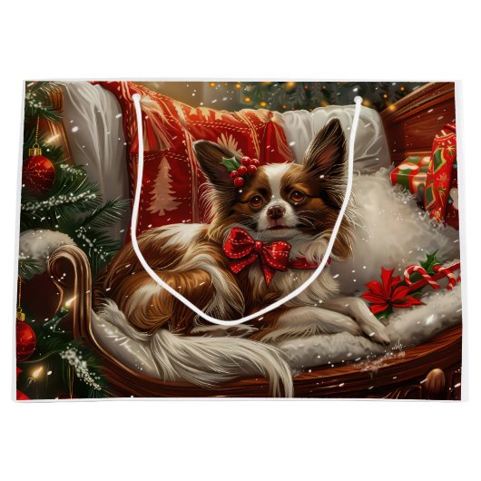 Papillon Hond Kerstfeest Groot Cadeauzakje (Voorkant)