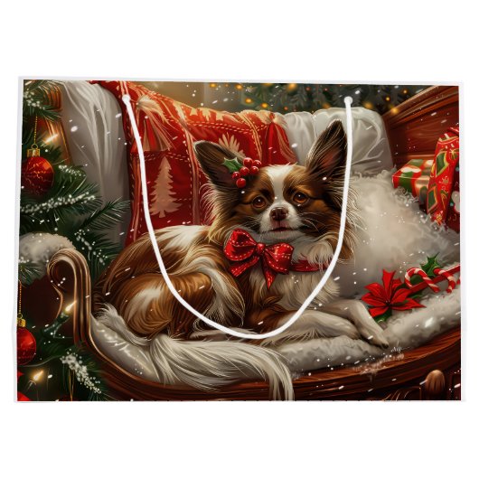 Papillon Hond Kerstfeest Groot Cadeauzakje (Achterkant)