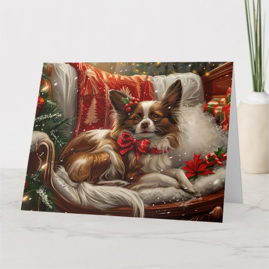 Papillon Hond Kerstfeest Kaart (Voorkant)