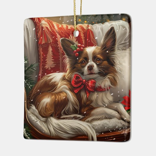 Papillon Hond Kerstfeest Keramisch Ornament (Links)