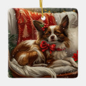 Papillon Hond Kerstfeest Keramisch Ornament (Voorkant)