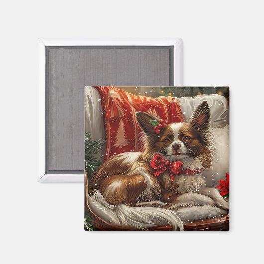 Papillon Hond Kerstfeest Magneet (Voorkant / Achterkant)