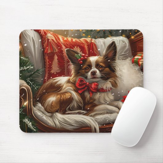 Papillon Hond Kerstfeest Muismat (Met muis)