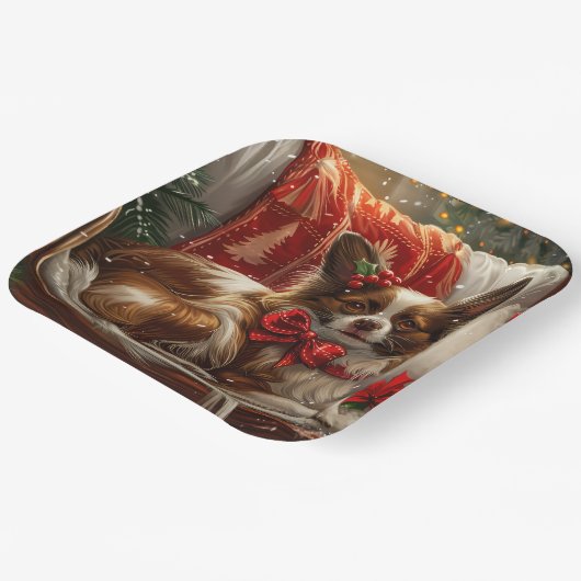 Papillon Hond Kerstfeest Papieren Bordje (Gebogen)