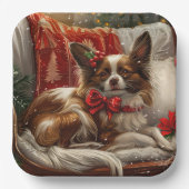 Papillon Hond Kerstfeest Papieren Bordje (Voorkant)