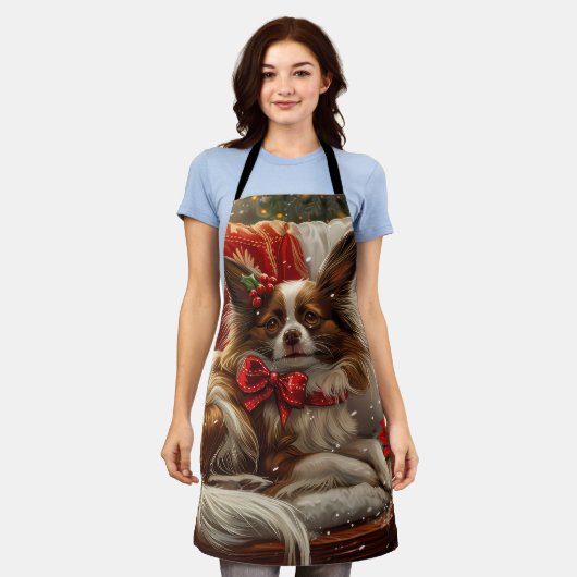 Papillon Hond Kerstfeest Schort (Gedragen)