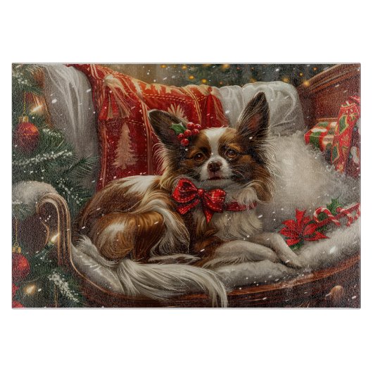 Papillon Hond Kerstfeest Snijplank (Voorkant)